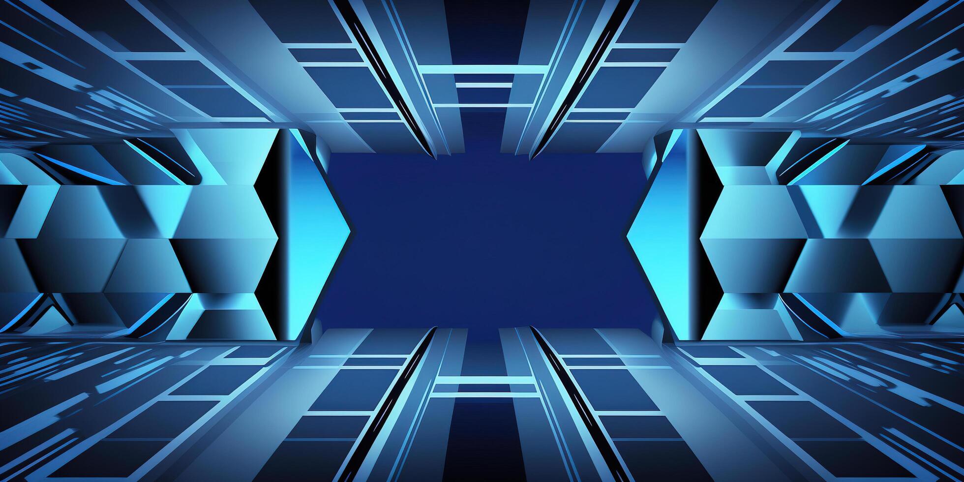 symmetrical blue tech abstract background with lines and shapes. photo