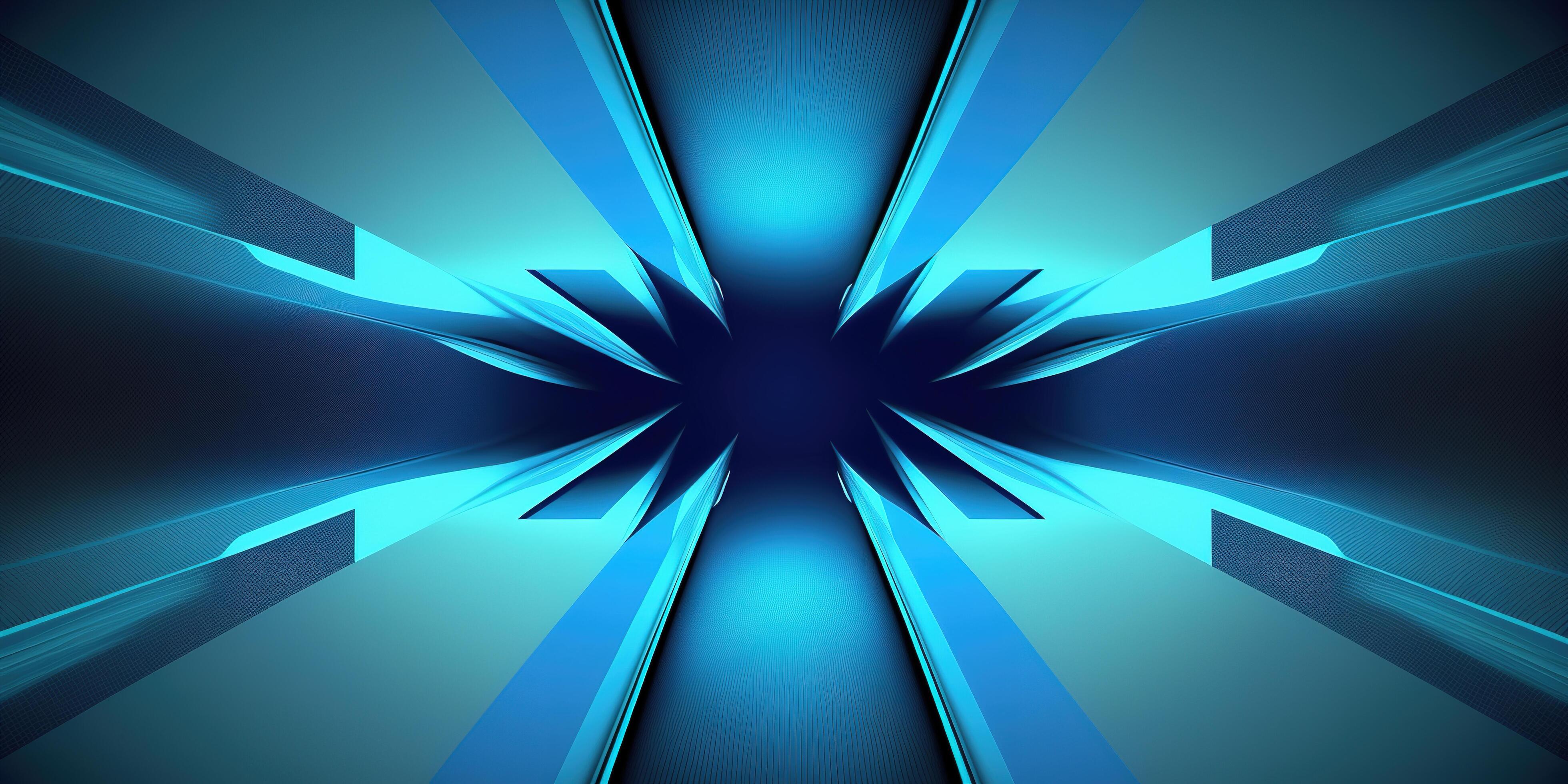 symmetrical blue tech abstract background with lines and shapes
