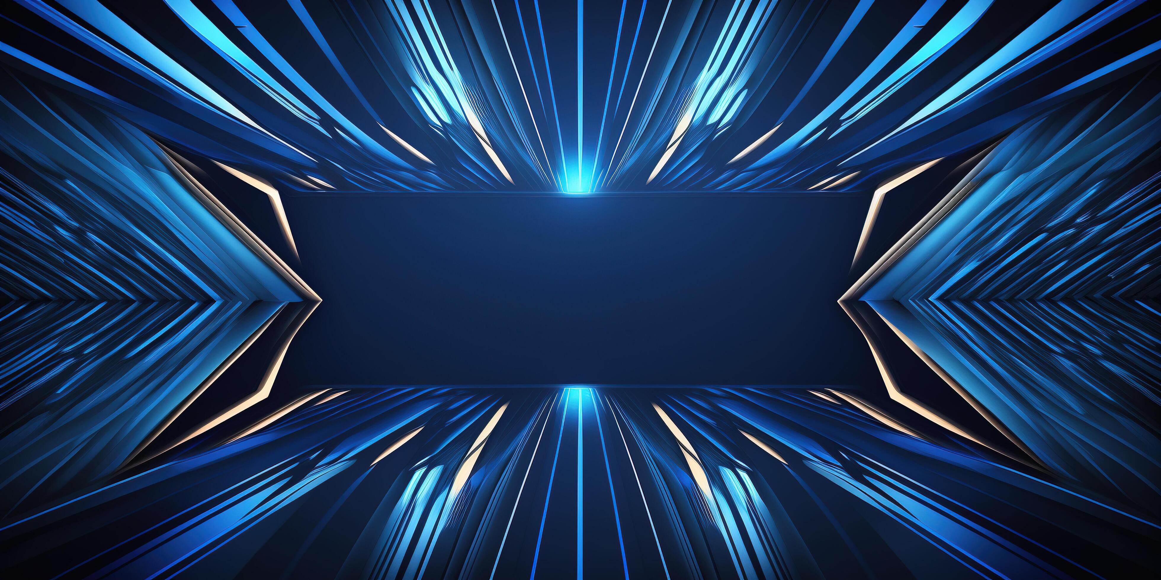 symmetrical blue tech abstract background with lines and shapes. AI