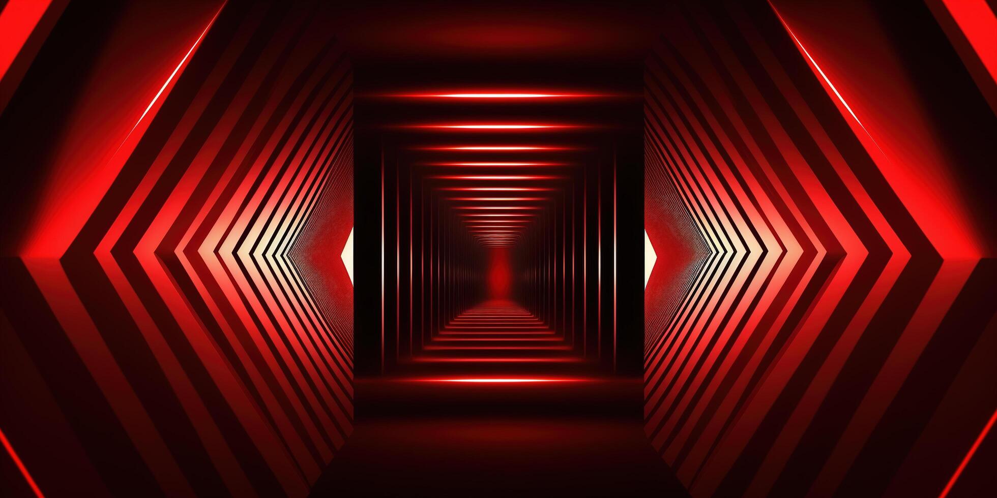 symmetrical red neon light abstract background with lines and shapes. photo