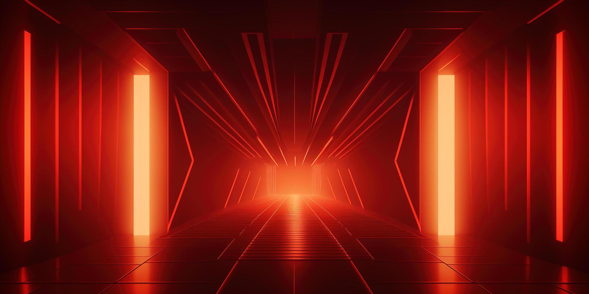 symmetrical red neon light abstract background with lines and shapes. photo