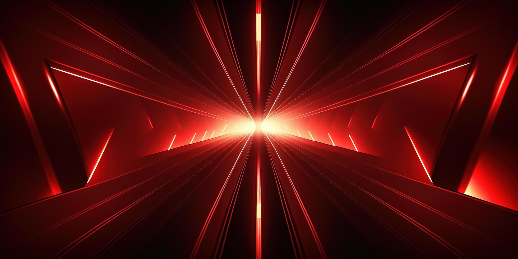 symmetrical red neon light abstract background with lines and shapes. photo