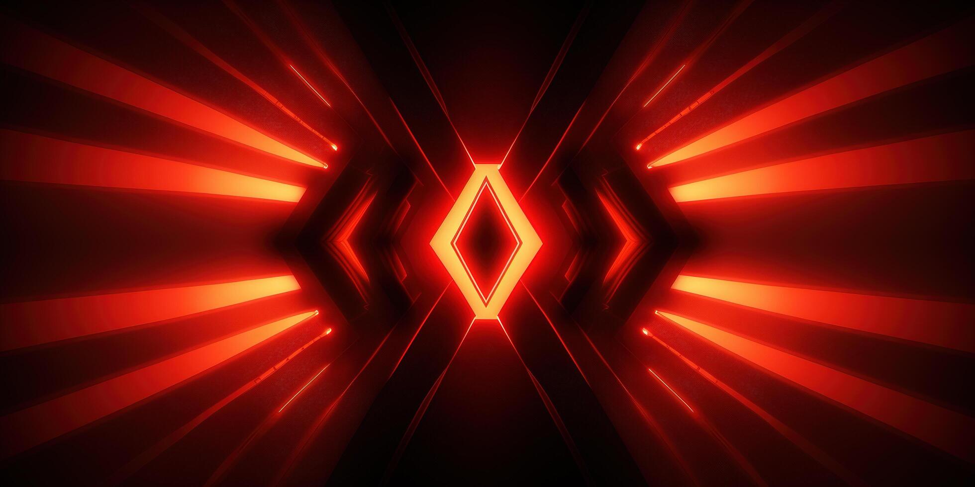 symmetrical red neon light abstract background with lines and shapes. photo