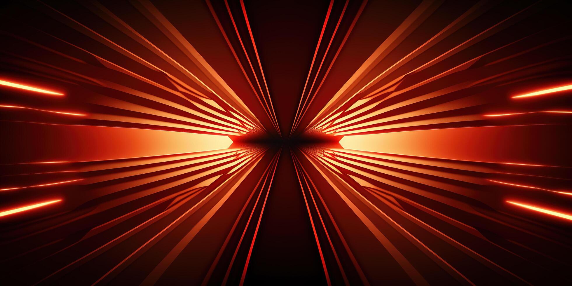 symmetrical red neon light abstract background with lines and shapes. photo