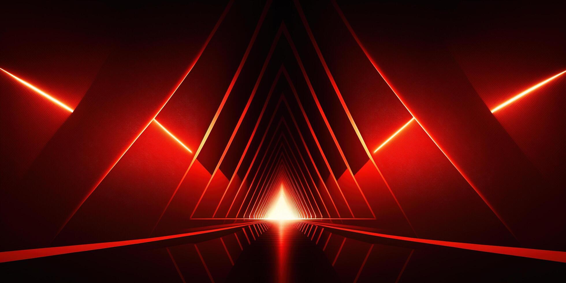 symmetrical red neon light abstract background with lines and shapes. photo