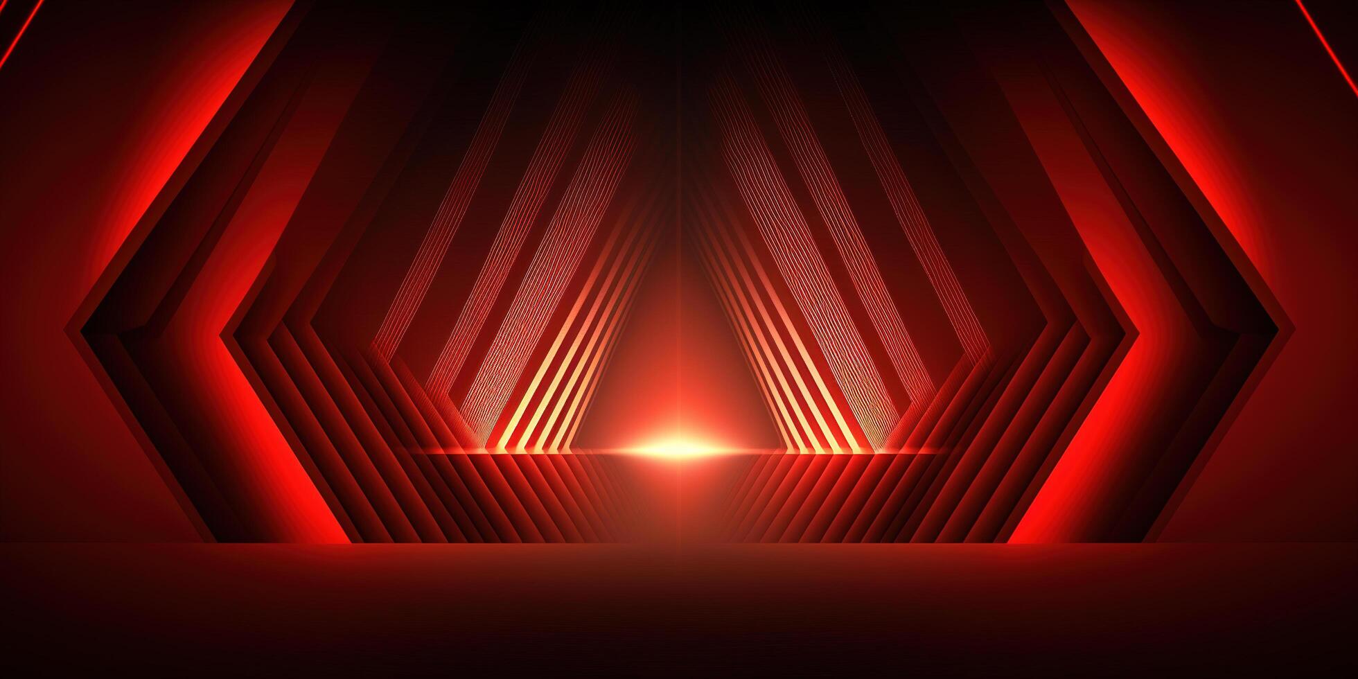 symmetrical red neon light abstract background with lines and shapes. photo