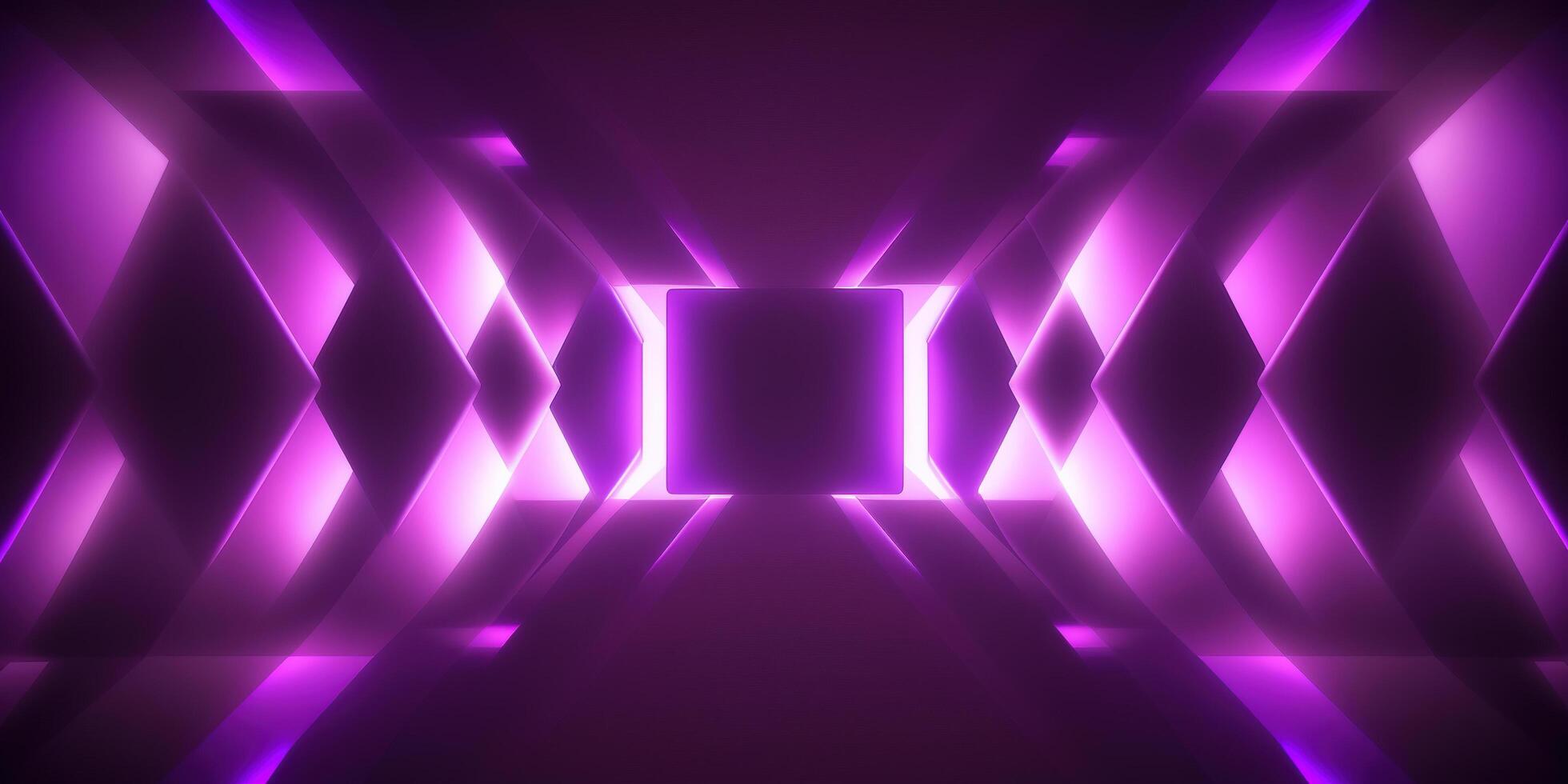 symmetrical purple tech neon light abstract background with lines and shapes. photo