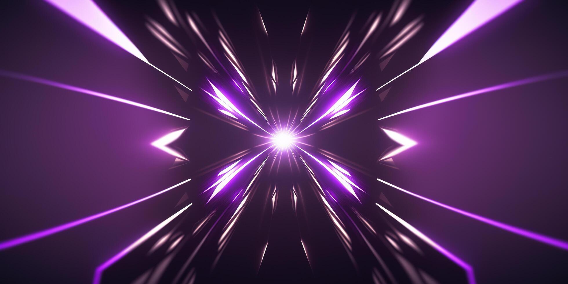 symmetrical purple tech neon light abstract background with lines and shapes. photo