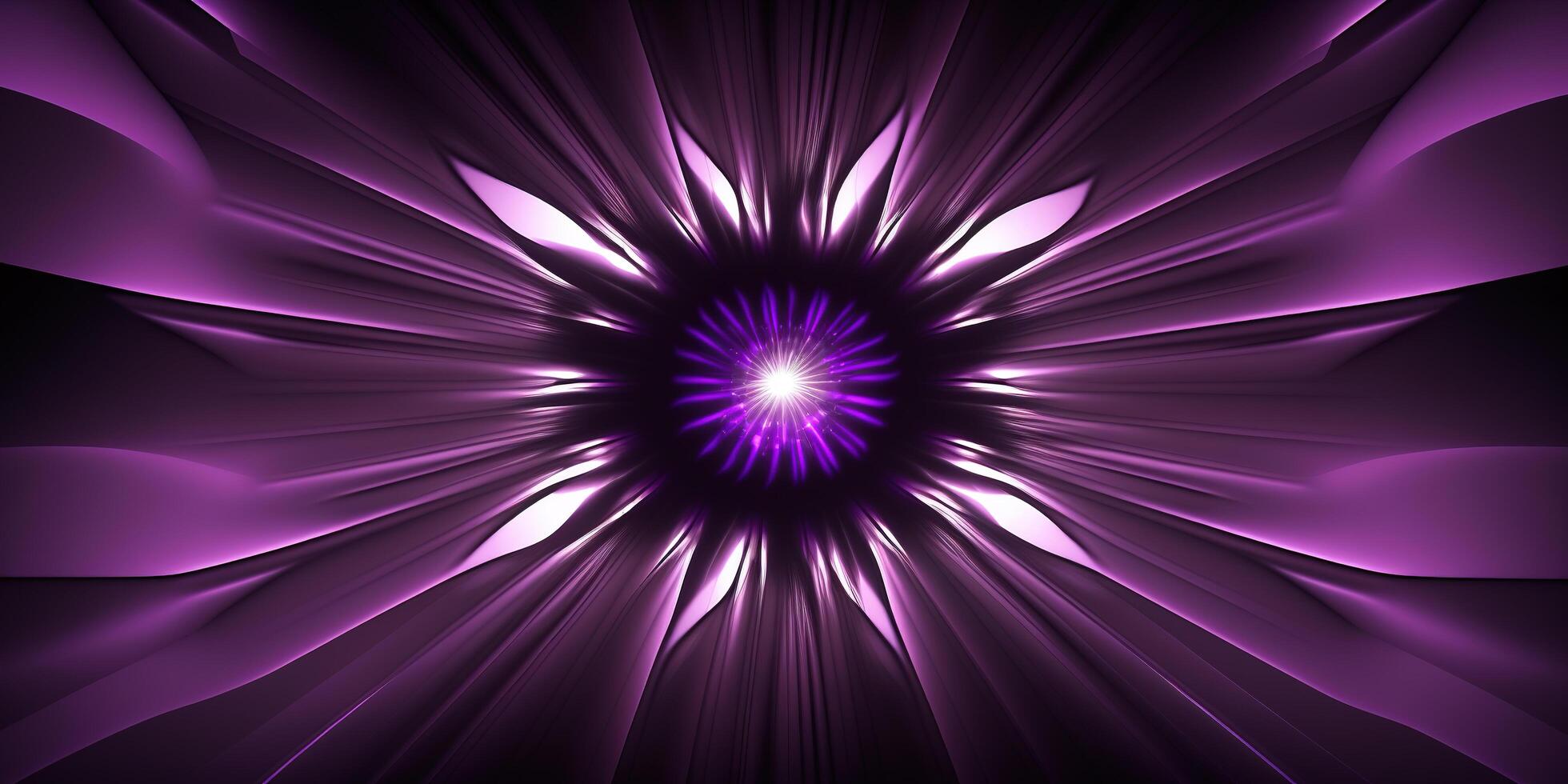 symmetrical purple tech neon light abstract background with lines and shapes. photo
