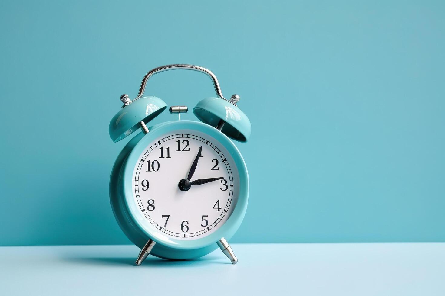 blue alarm clock on a blue background. photo