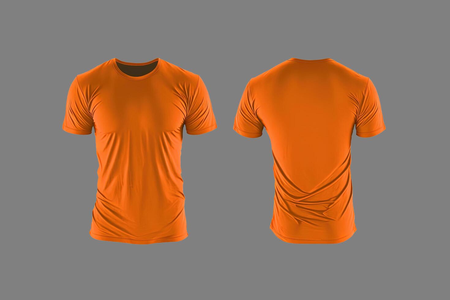 Photo realistic male orange t-shirts with copy space, front and back ...