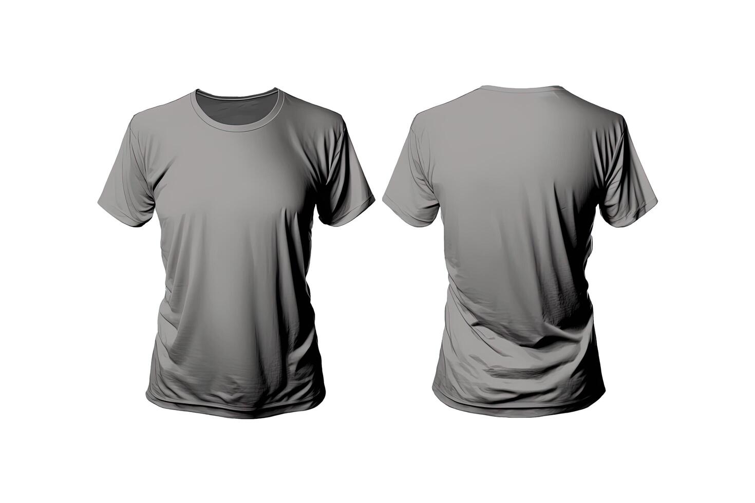 Photo realistic male grey t-shirts with copy space, front and back view.