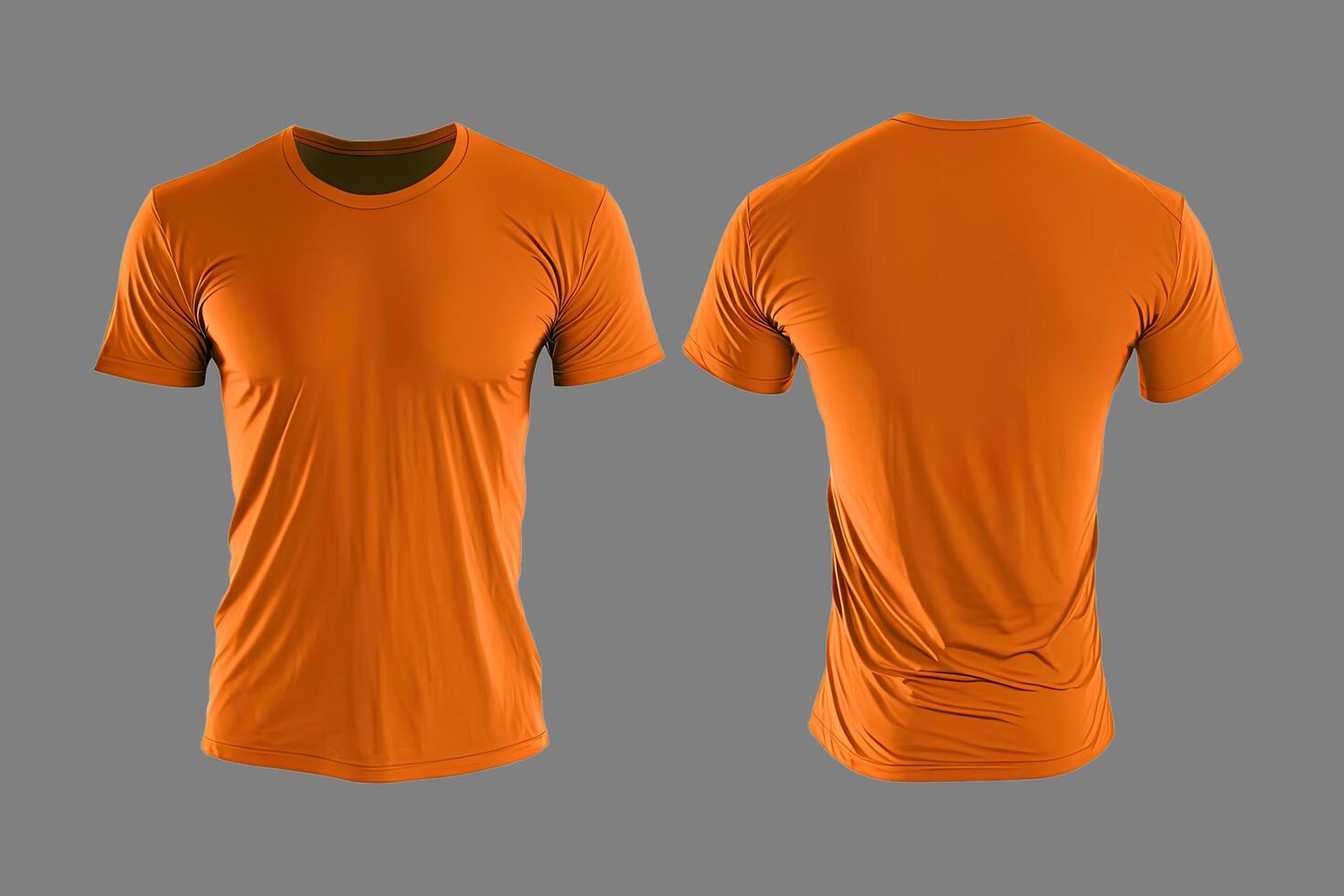 Photo realistic male orange t-shirts with copy space, front and back ...