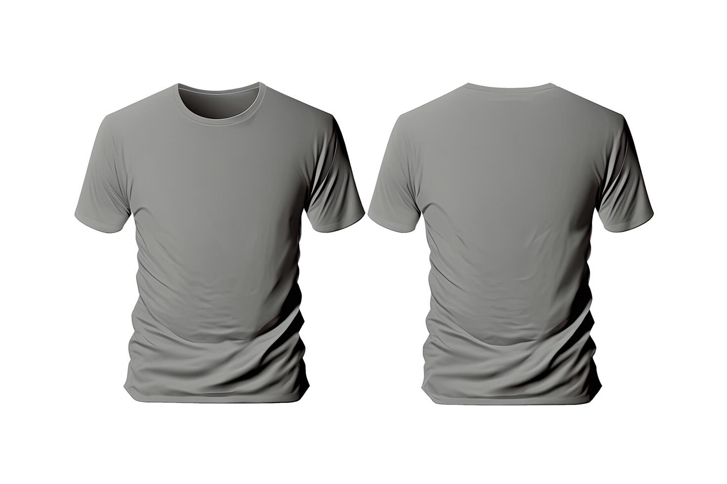 Photo realistic male grey t-shirts with copy space, front and back view.