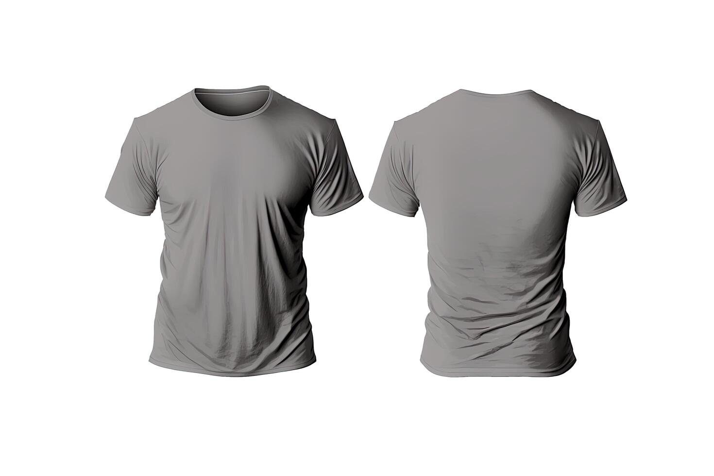 Photo realistic male grey t-shirts with copy space, front and back view.
