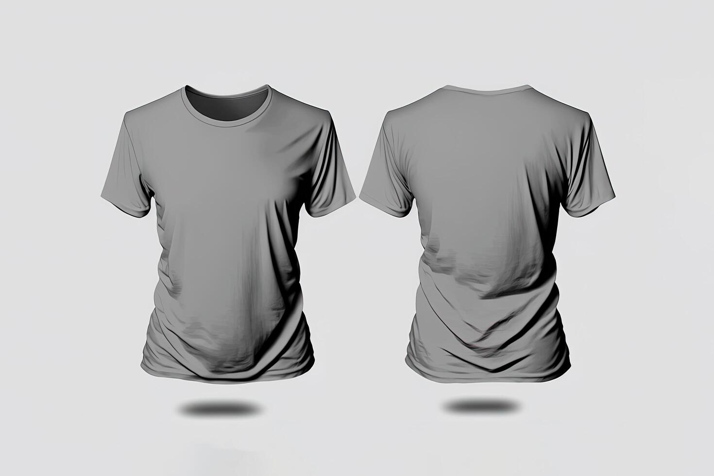 Photo realistic male grey t-shirts with copy space, front and back view.