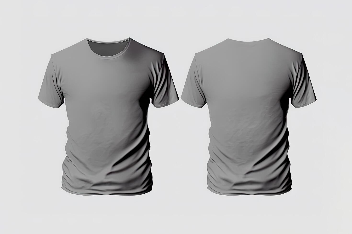 Photo realistic male grey t-shirts with copy space, front and back view.
