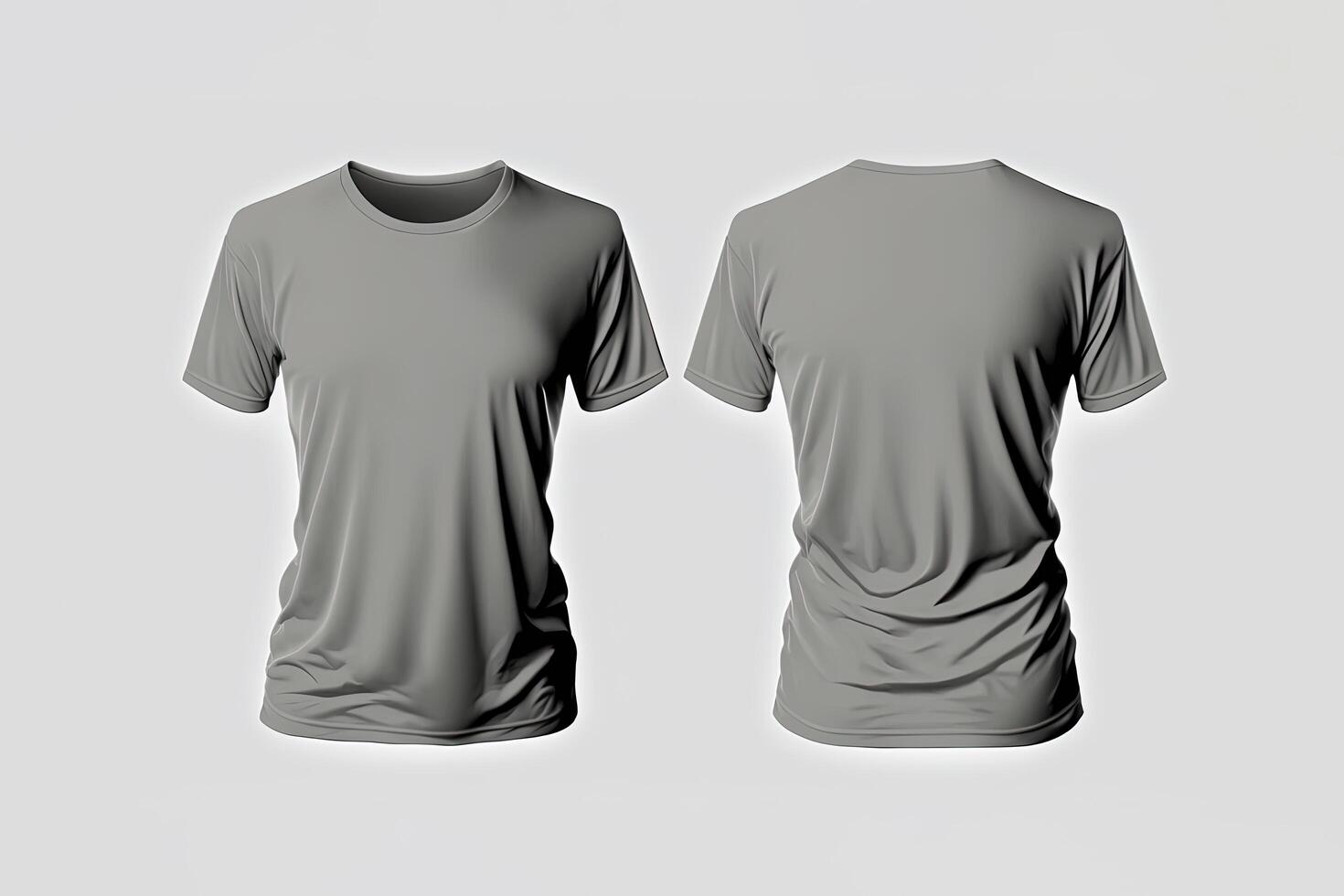 Photo realistic male grey t-shirts with copy space, front and back view.