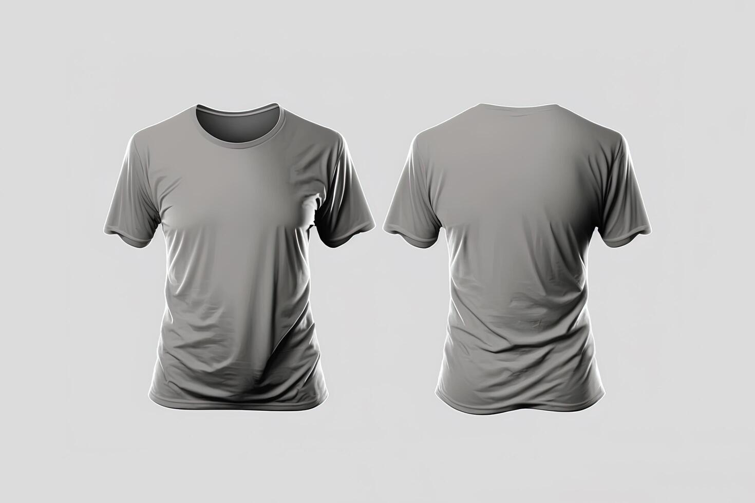 Photo realistic male grey t-shirts with copy space, front and back view.