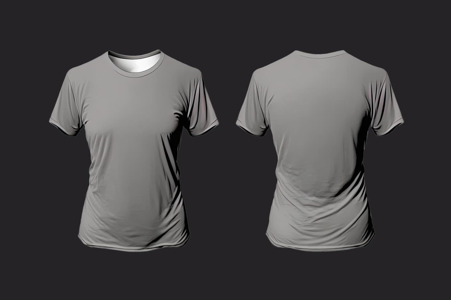 Photo realistic male grey t-shirts with copy space, front and back view.