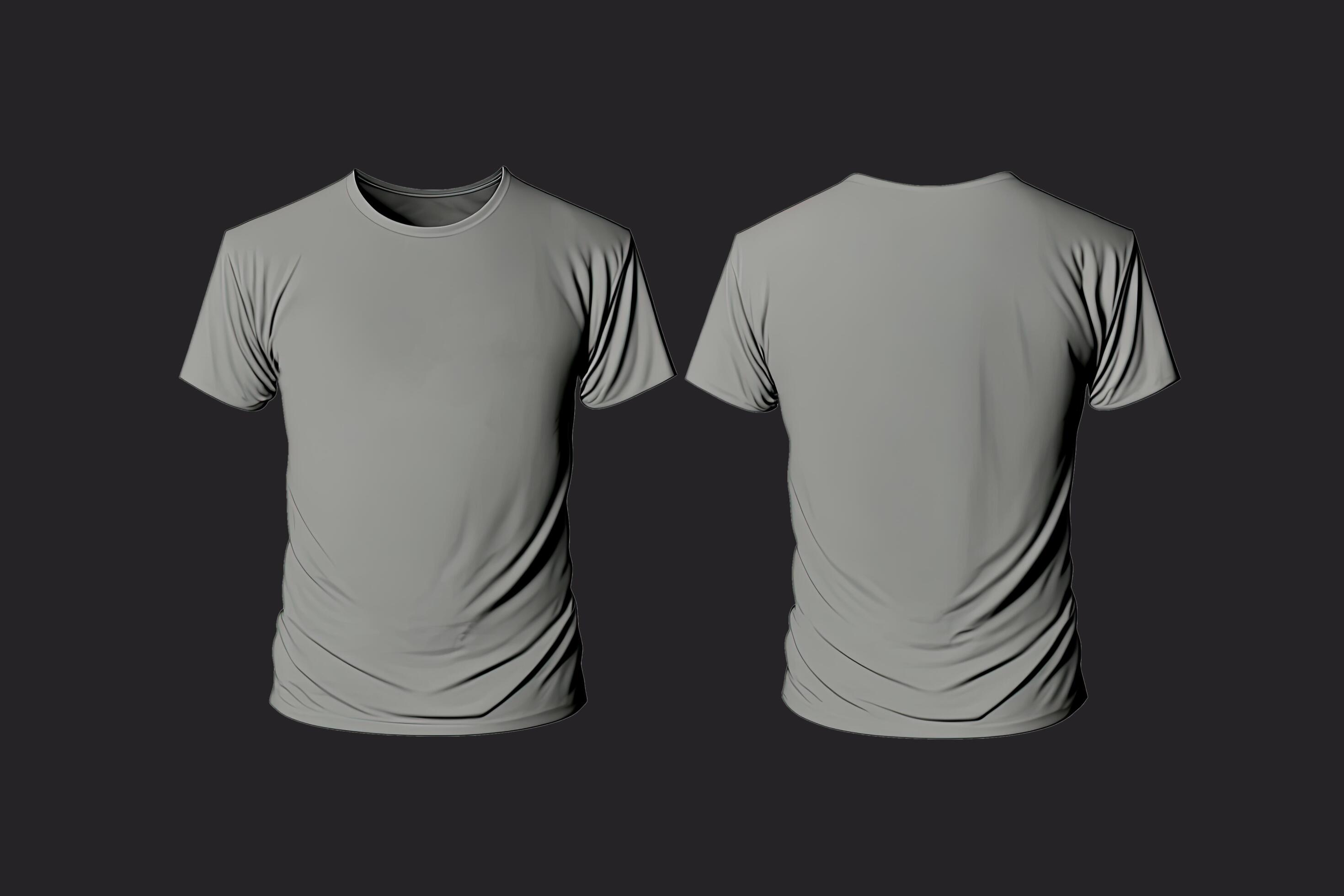 Photo realistic male grey t-shirts with copy space, front and back view ...