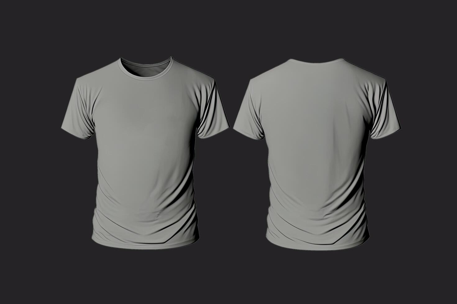 Photo realistic male grey t-shirts with copy space, front and back view.