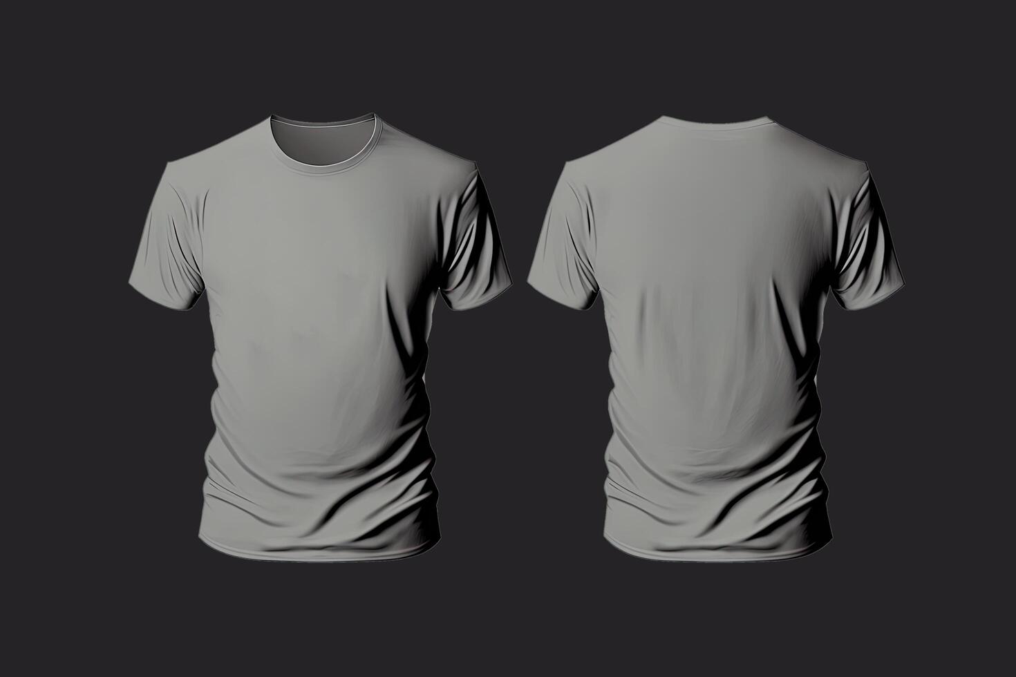 Photo realistic male grey t-shirts with copy space, front and back view.