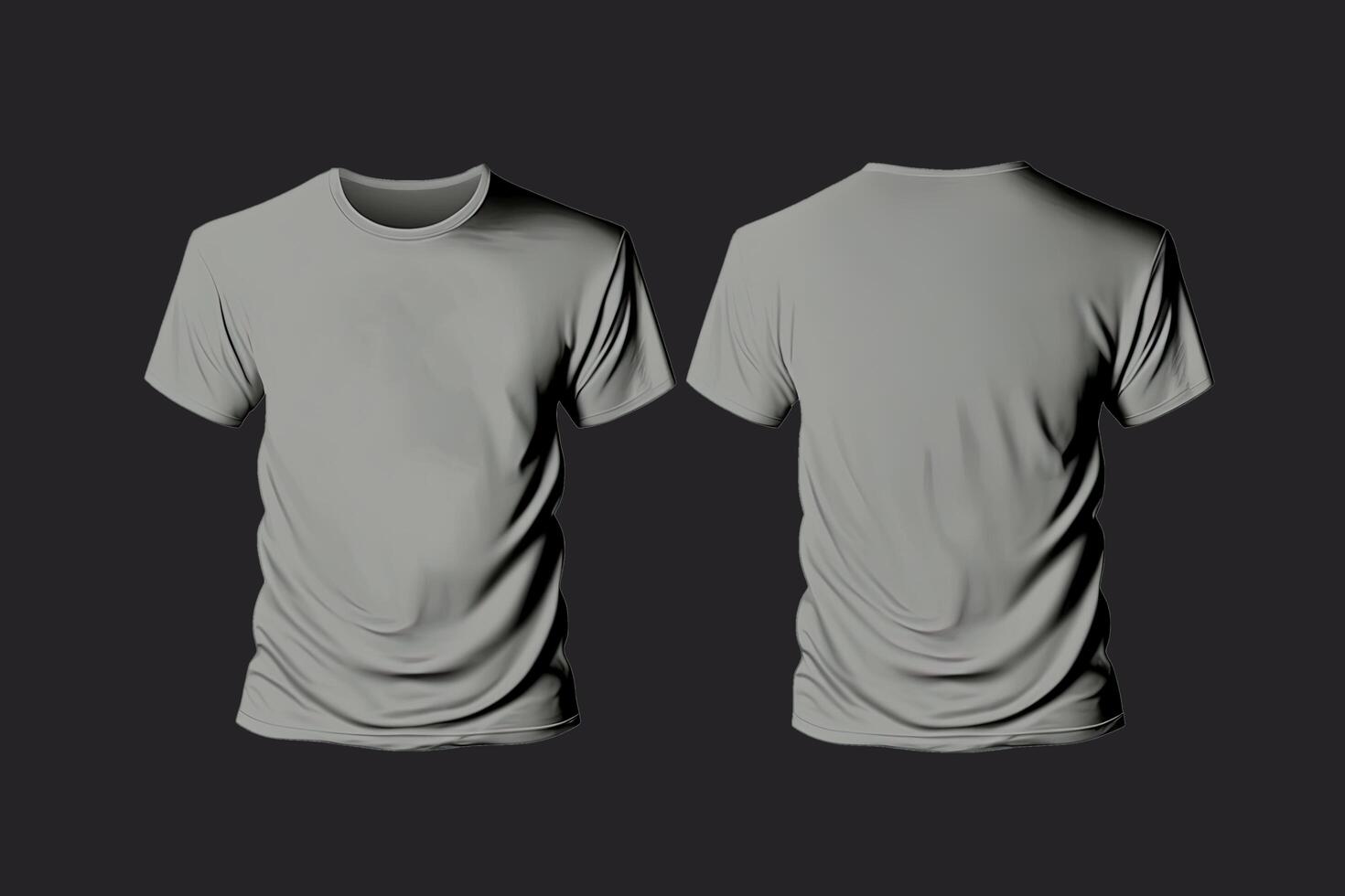 Photo realistic male grey t-shirts with copy space, front and back view ...