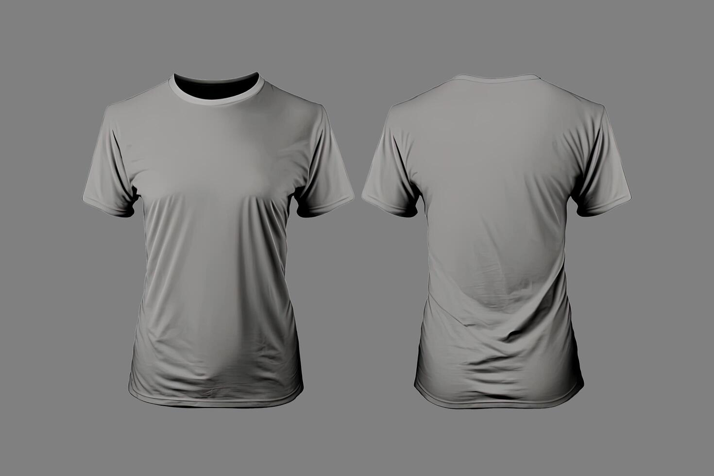 Photo realistic male grey t-shirts with copy space, front and back view.