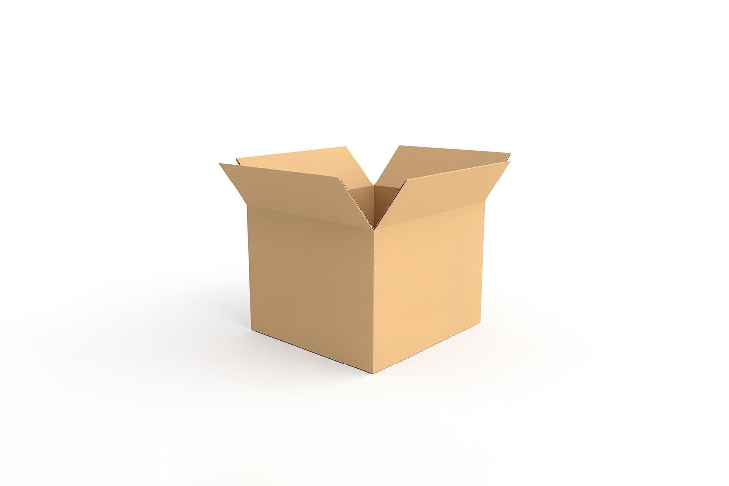 Cardboard box with opened cover isolated on white background. photo