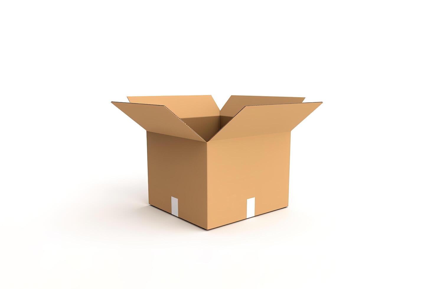 Cardboard box with opened cover isolated on white background. photo