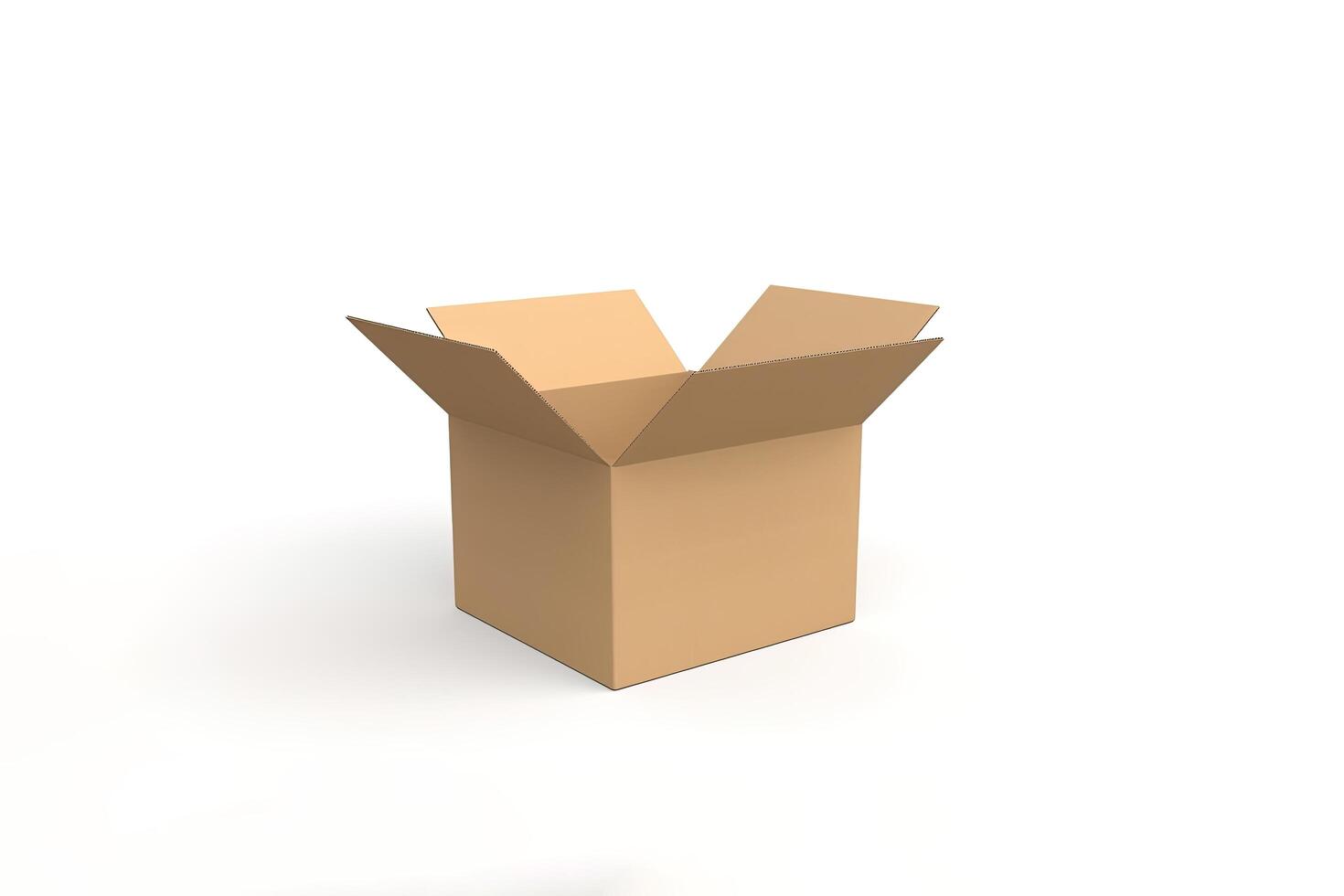 Cardboard box with opened cover isolated on white background. photo