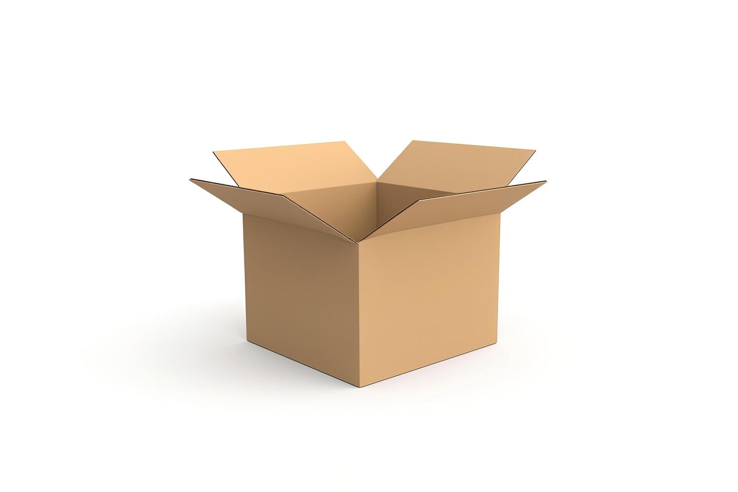 Cardboard box with opened cover isolated on white background. photo