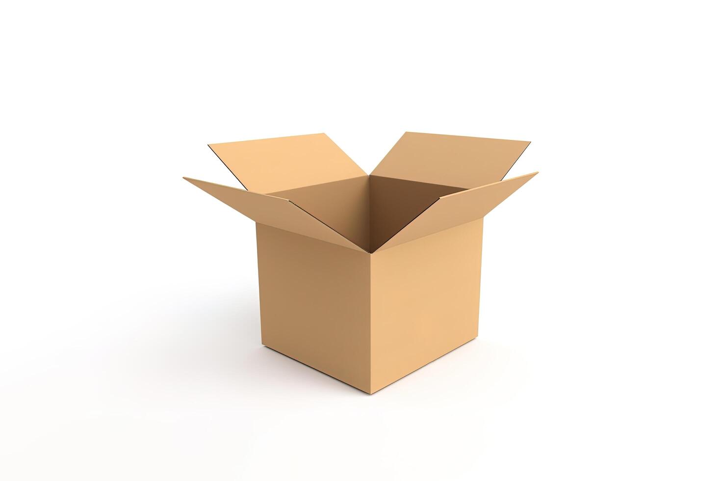 Cardboard box with opened cover isolated on white background. photo