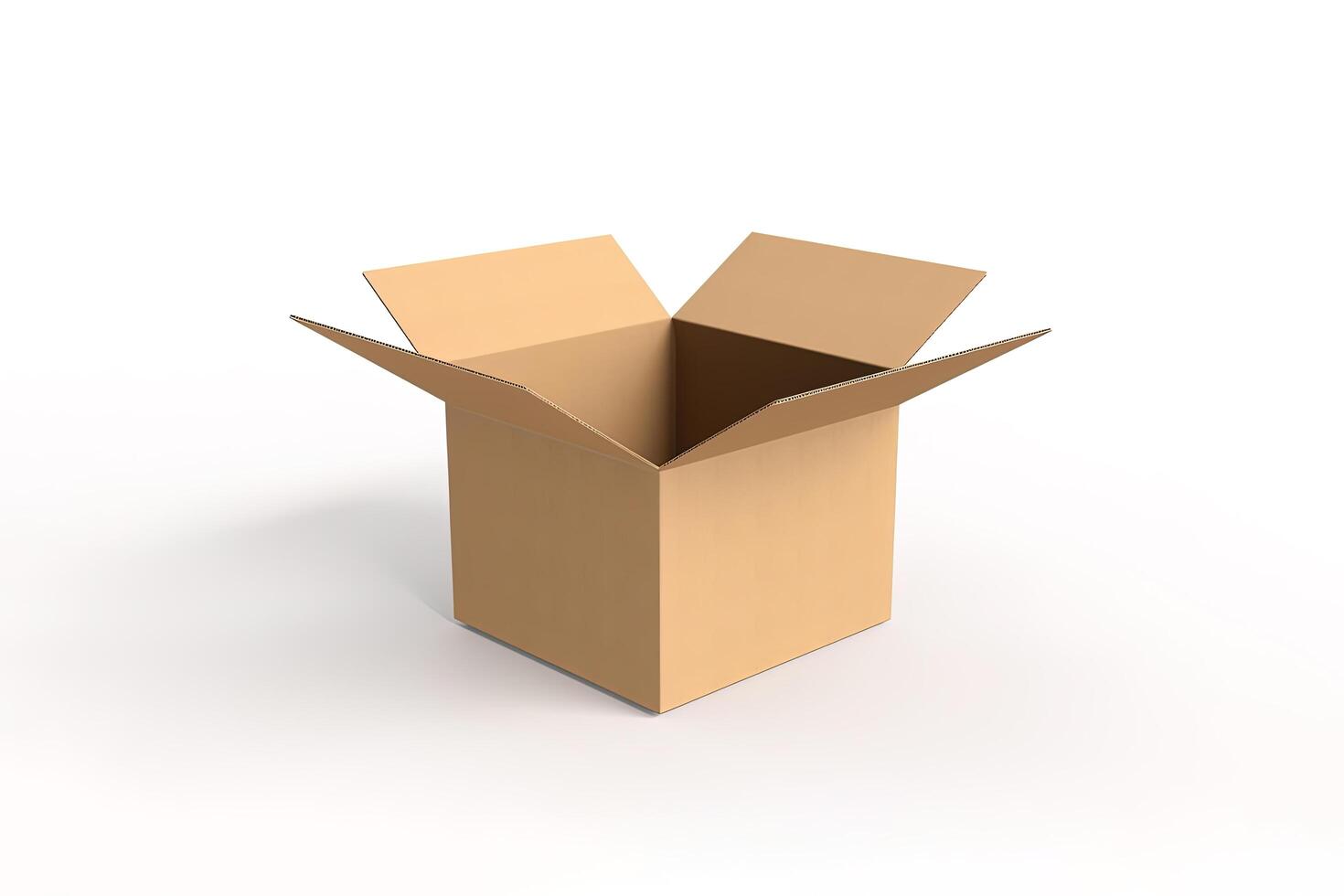 Cardboard box with opened cover isolated on white background. photo