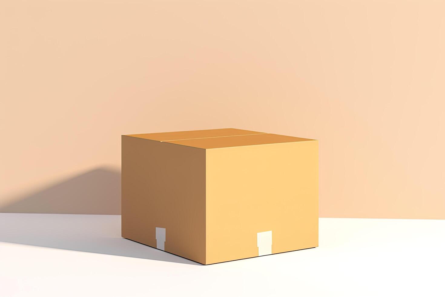 Cardboard box isolated on white and beige background. photo