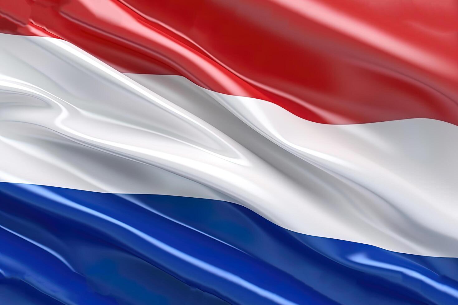 red, white and blue background, waving the national flag of Netherlands, waved a highly detailed close-up. photo