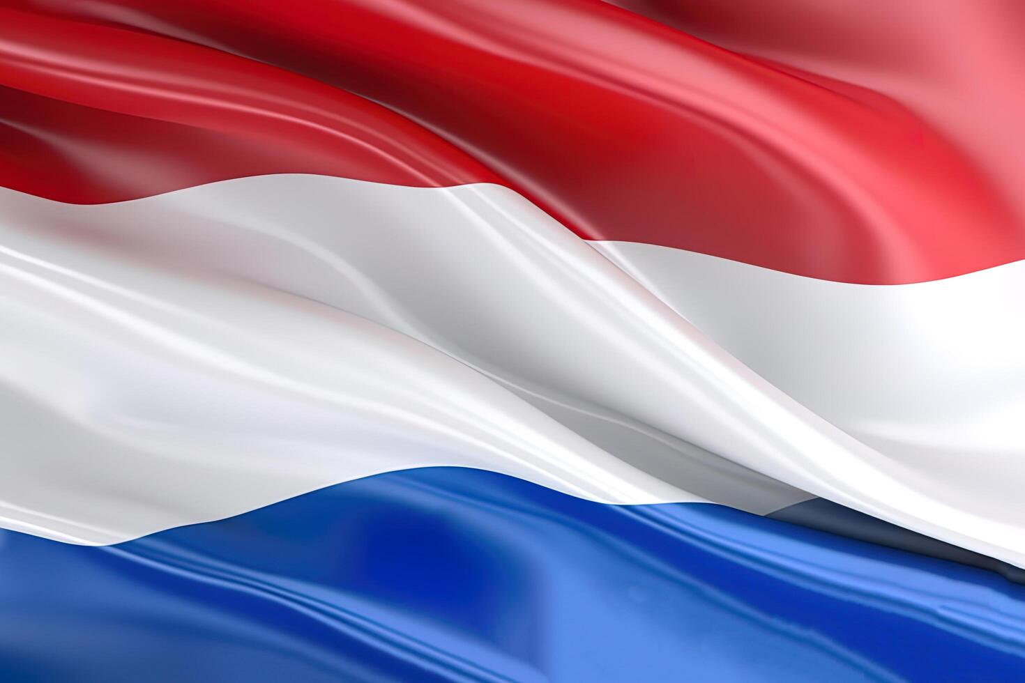 red, white and blue background, waving the national flag of Netherlands, waved a highly detailed close-up. photo