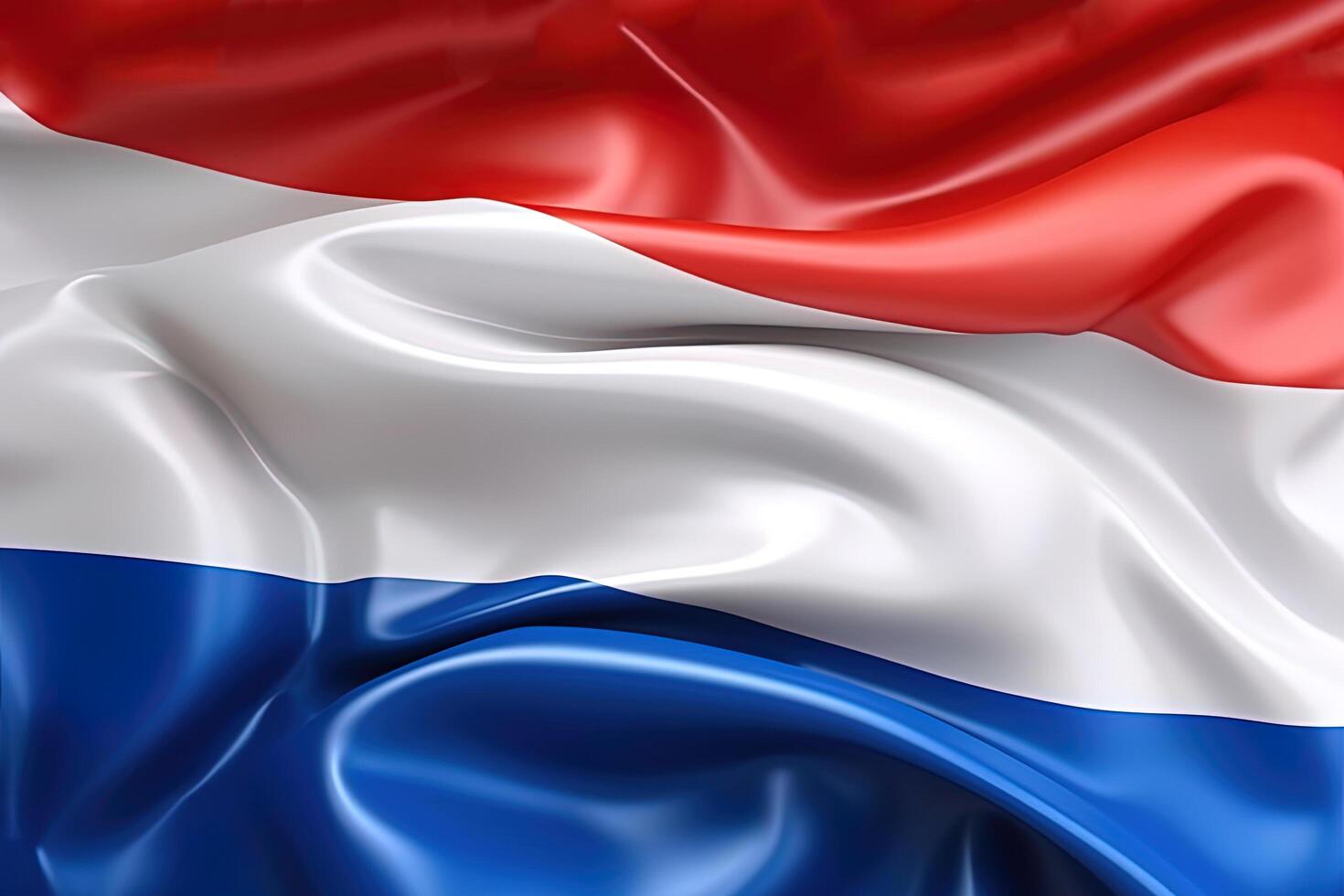 red, white and blue background, waving the national flag of Netherlands, waved a highly detailed close-up. photo