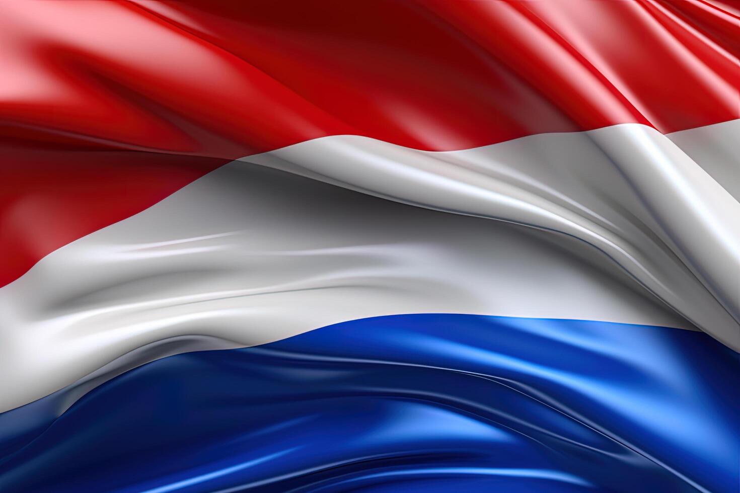 red, white and blue background, waving the national flag of Netherlands, waved a highly detailed close-up. photo