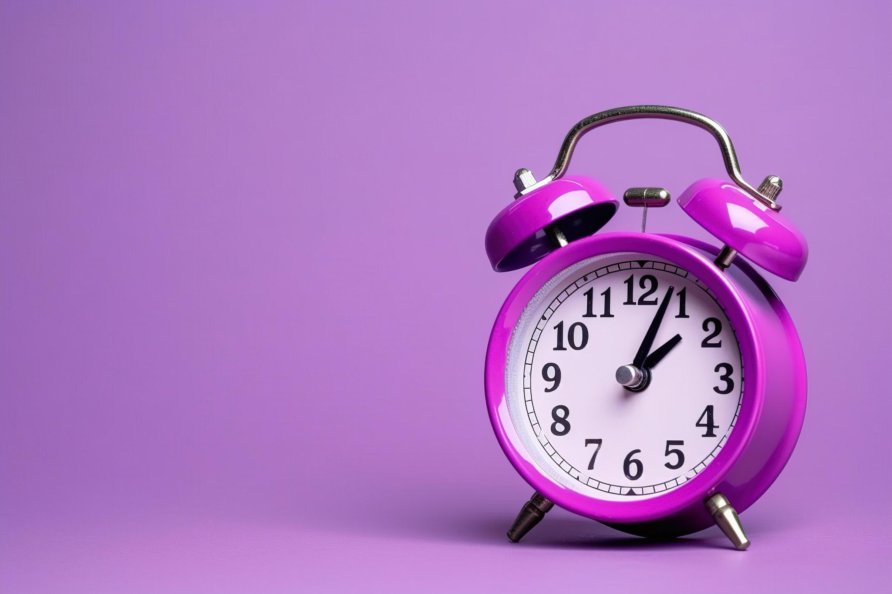purple alarm clock on a purple background. AI Generated 23978301 Stock