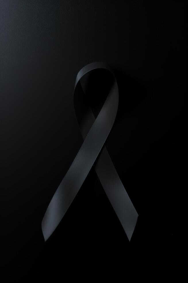 Black mourning ribbon with a dark background. photo