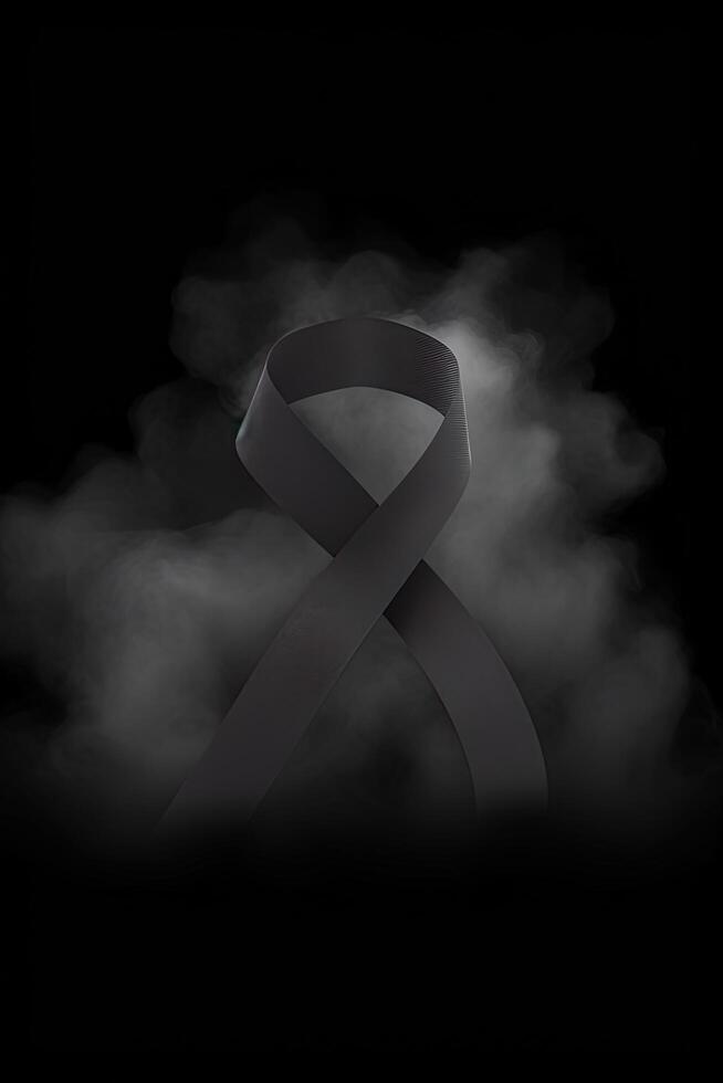 Black mourning ribbon with a dark smoke background. photo