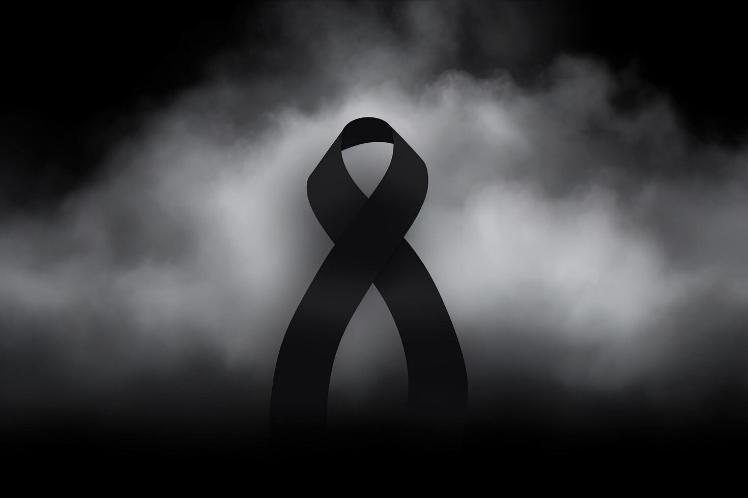 Black mourning ribbon with a dark smoke background. 23978422 Stock