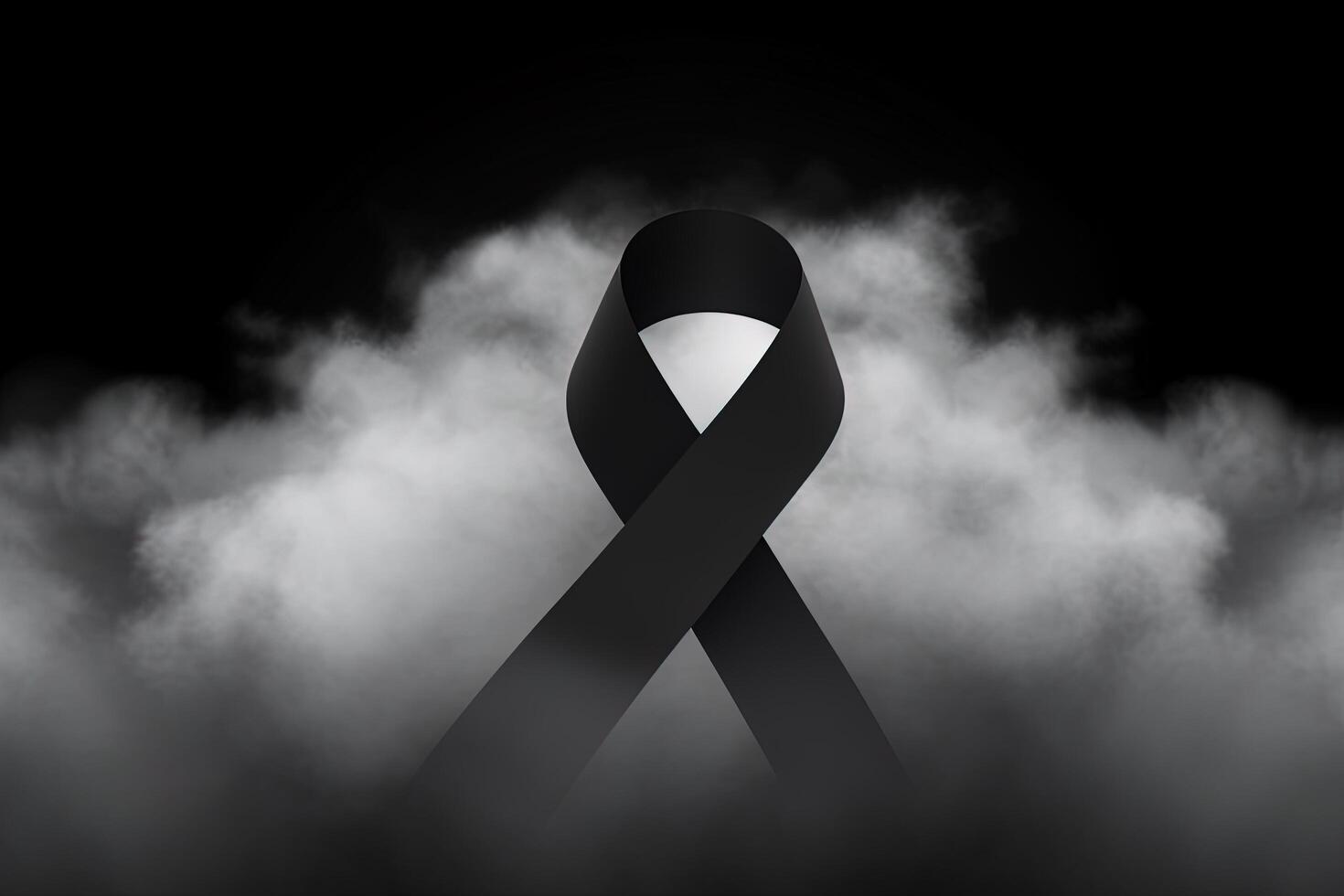 Black mourning ribbon with a dark smoke background. photo