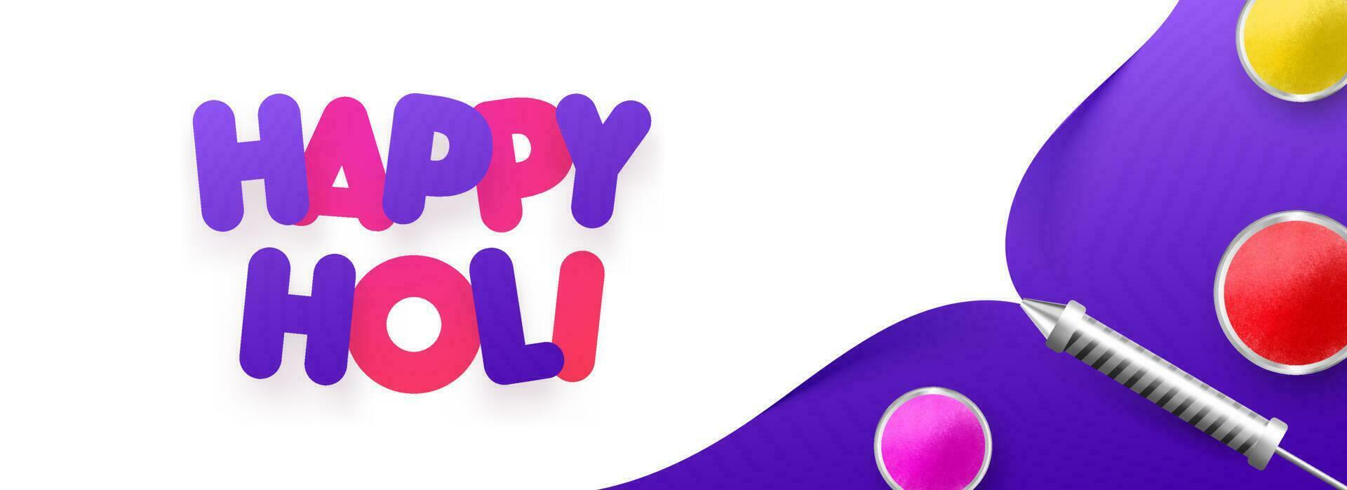 Happy Holi banner or poster design with festival elements for celebration concept. vector