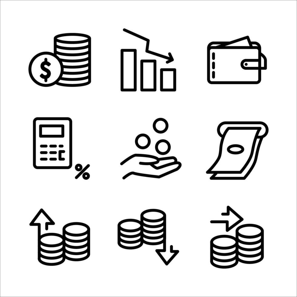 set icon line management finance vector
