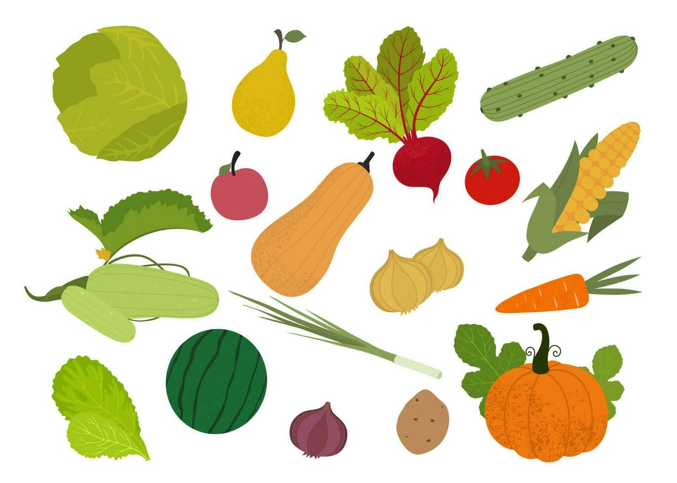 Fruits and vegetables. Flat style food. Isolated vector illustration.