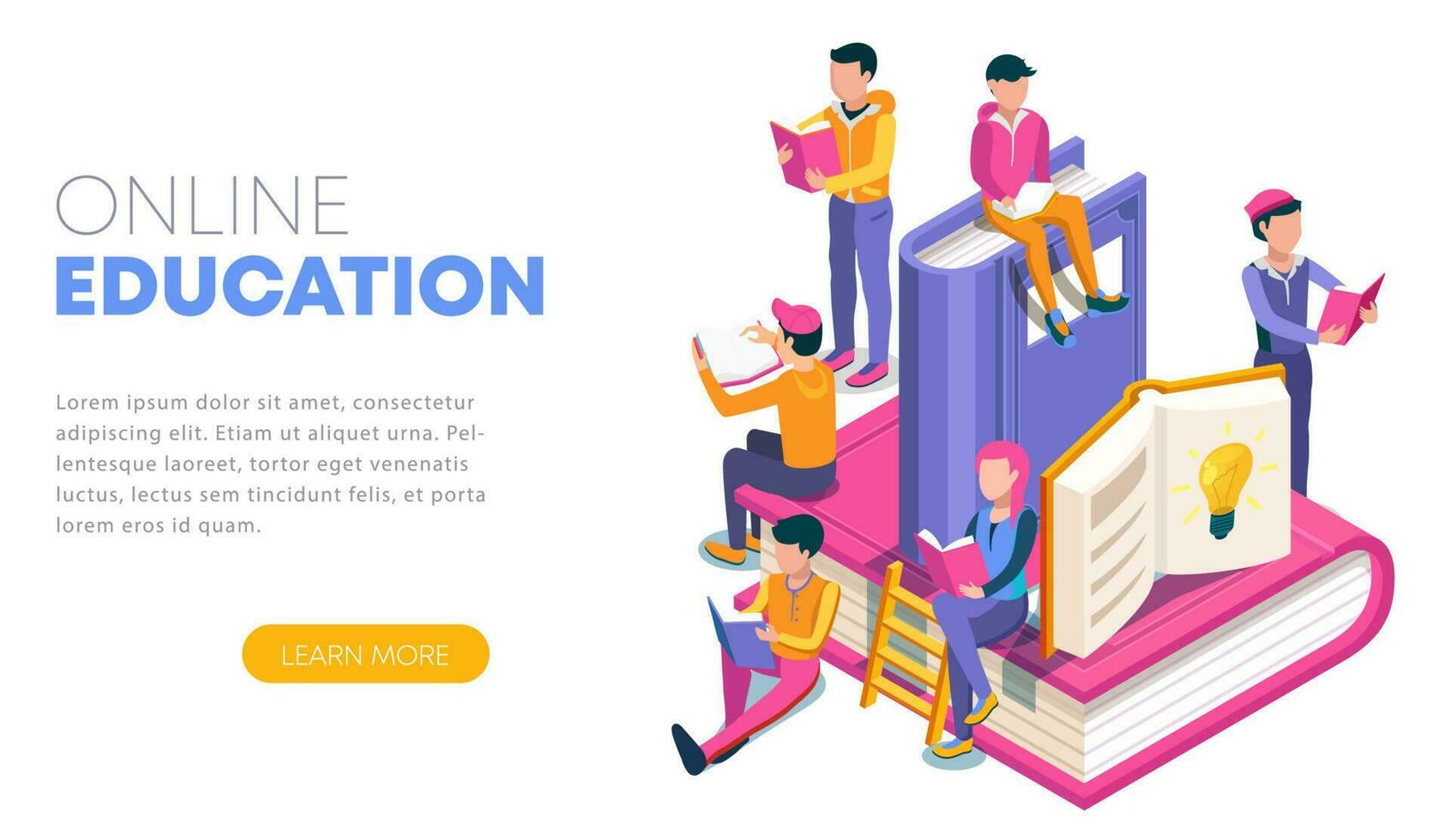 Modern flat design isometric concept of Online Education. Landing page template. Can use for web banner, infographics, and website. Vector illustration.