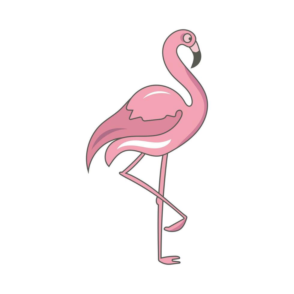 One pink flamingo isolated on white background. Vector illustration